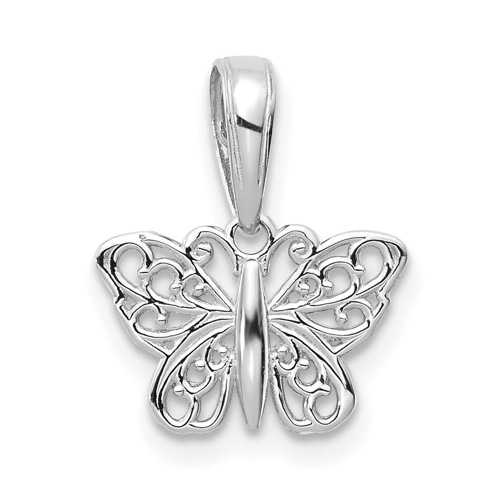 14k White Genuine Gold Polished Filigree Butterfly Necklace Charm Pendant